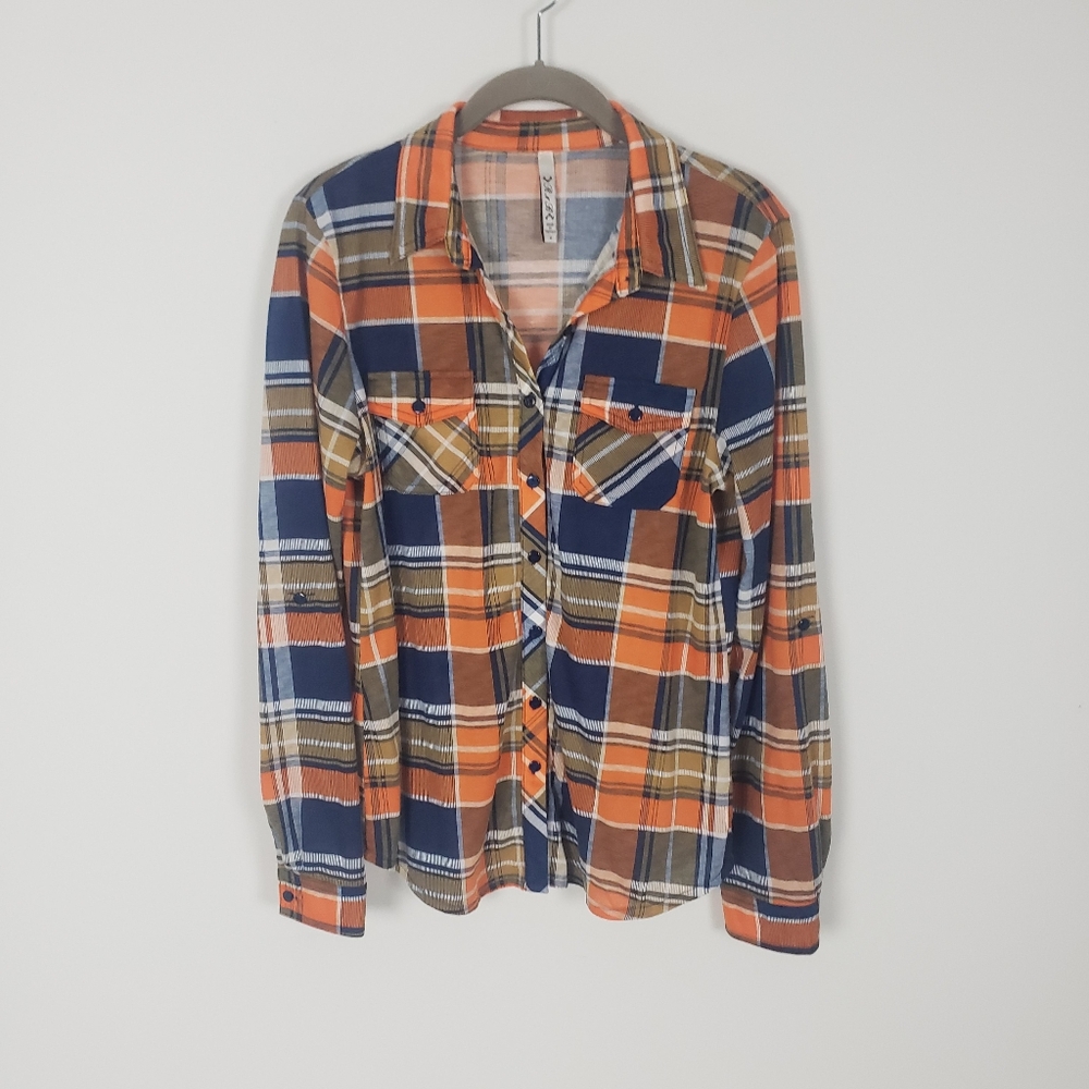 R N B Plaid Shirt in orange and navy